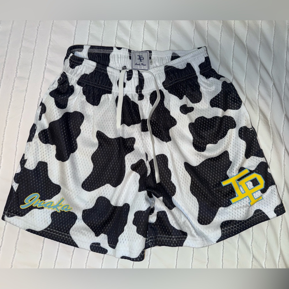 Inaka Power Black and White Cow Print Gym shorts